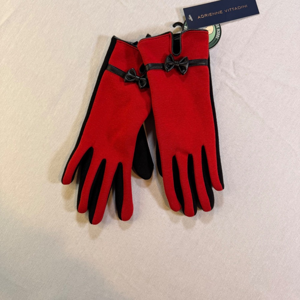 NWT Adrienne Vittadini Tech Gloves Womens OS Red Bow Touchscreen Coquette Warm